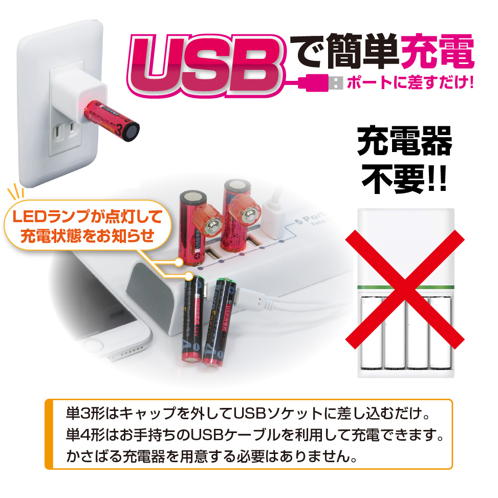 USBで充電で繰り返し使える画期的な電池‼︎ゴミも出ず買い直しも必要無し‼︎